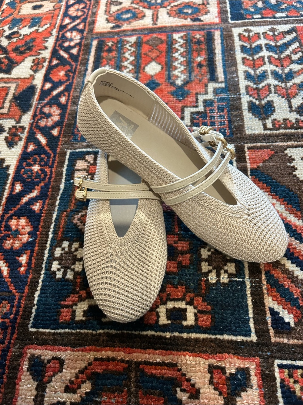 Dolce Vita Cream Knit Mary Jane Flats with Double Straps